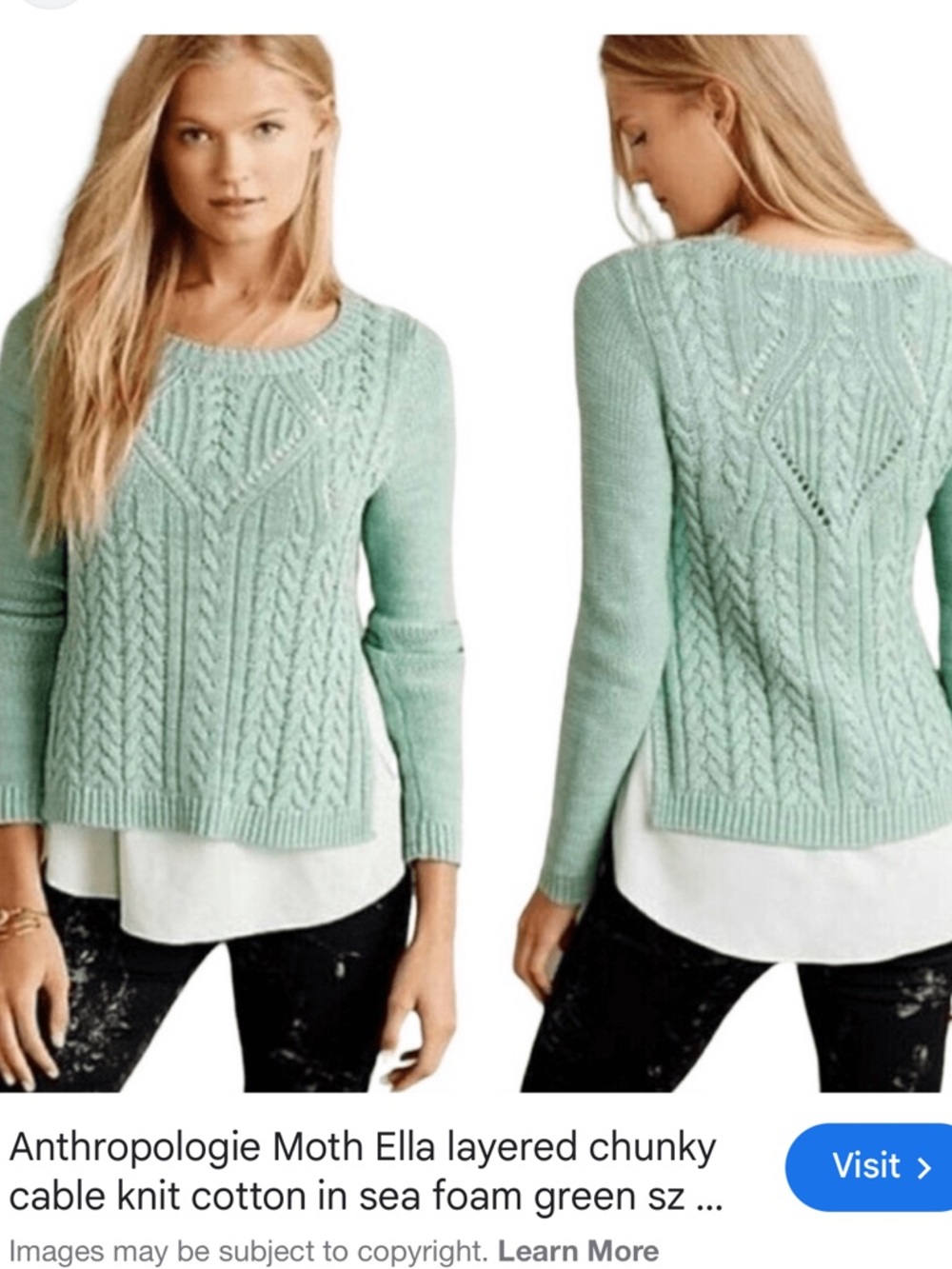 Anthropologie Moth Ella Cable Knit Layered Sweater Heather Gray size L